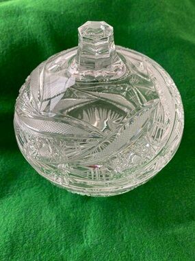 Crystal Cut Round Bowl With Cover Lid